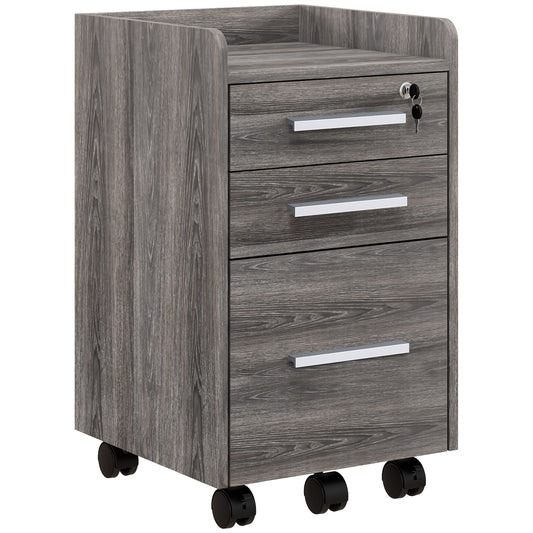3-Drawer Mobile Filing Cabinet with Lock - Grey