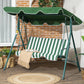 3-Seater Outdoor Porch Swing with Adjustable Canopy, Patio Swing Chair for Garden, Poolside, Backyard, Wine Red - Green