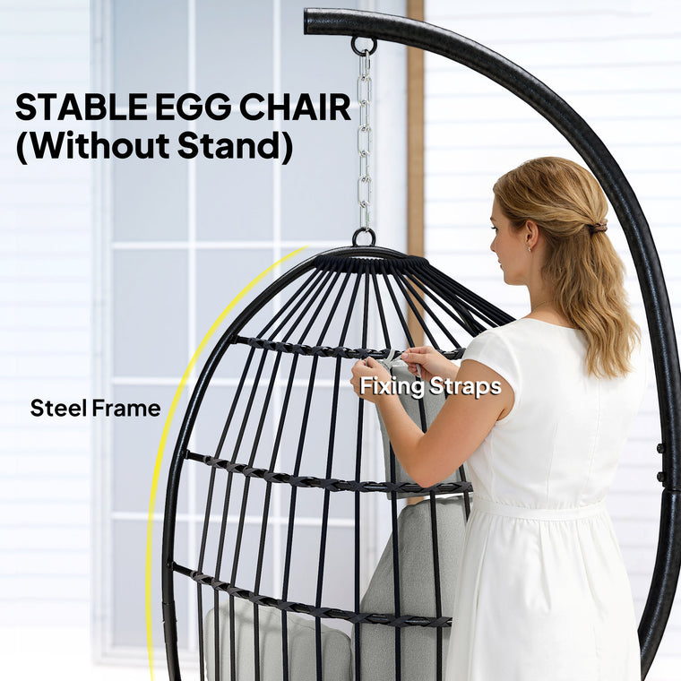 Foldable Basket Egg Chair with Pillow and Cup Holder