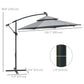 10FT Cantilever Patio Umbrella with Lights Solar Powered Offset Umbrella with Crank and Cross Base for Deck Light Grey