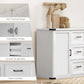 Sideboard with 3 Drawers and 2 Doors, 47" Buffet Cabinet with Adjustable Shelves for Kitchen, White Wood Grain