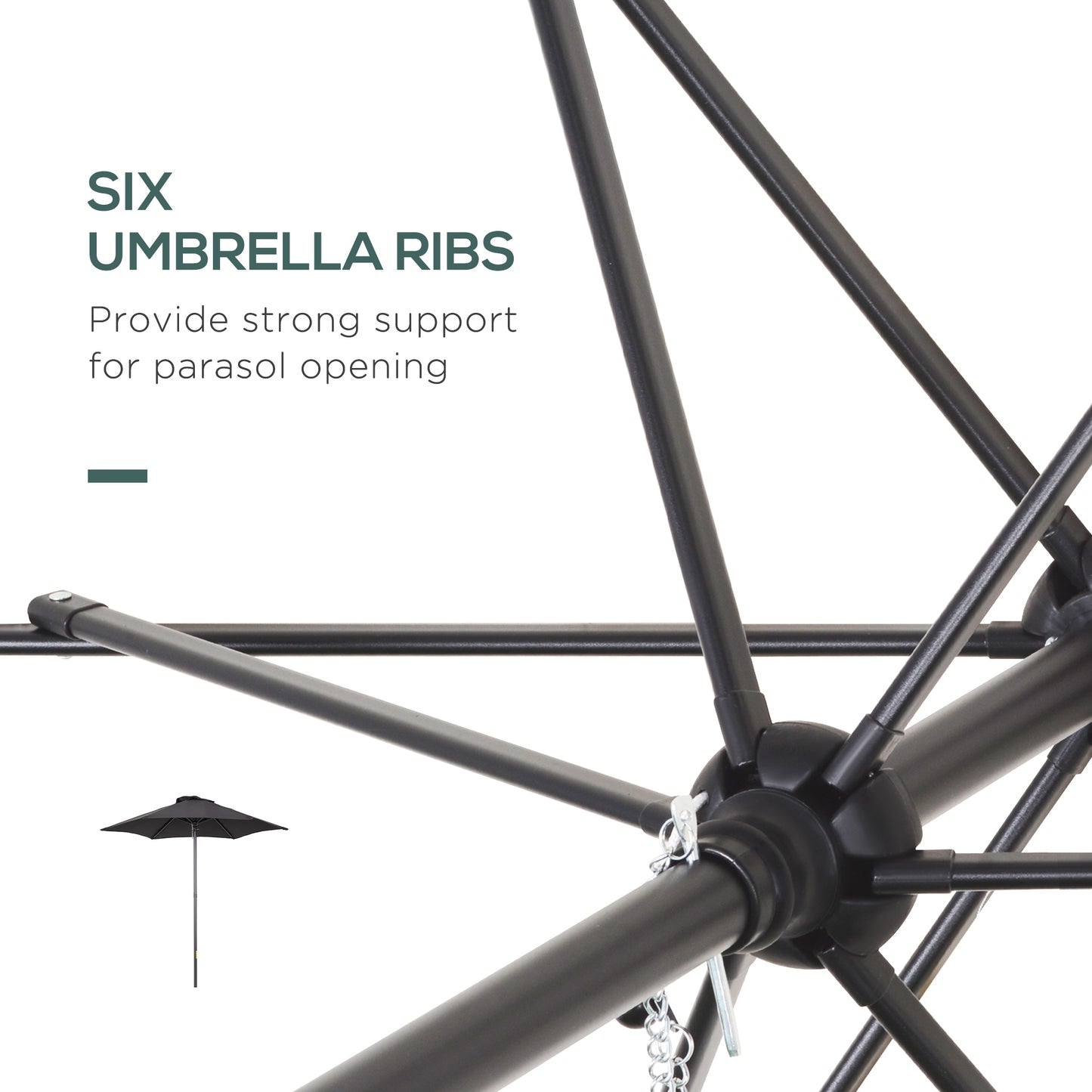 6.6FT Patio Umbrella, Outdoor Parasol with 6 Solid Ribs, Black