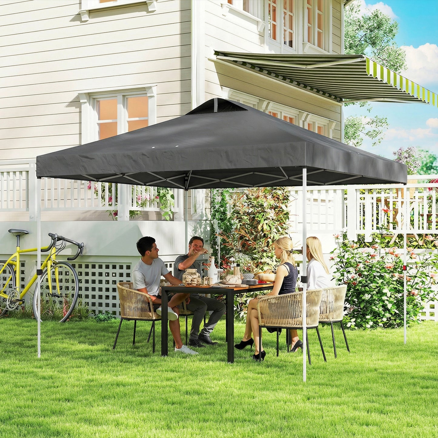 Pop Up Canopy Waterproof Canopy Tent with Carrying Bag for Parties Garden BBQs 9.8' x 9.8', Dark Grey