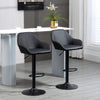 Adjustable Bar Stools Set of 2, Swivel Barstools with Footrest and Back, PU Leather and Steel Round Base, Black