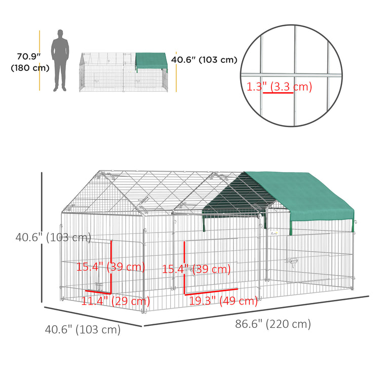 87" x 41" x 41" Green Metal Pet Playpen with Roof & Cover