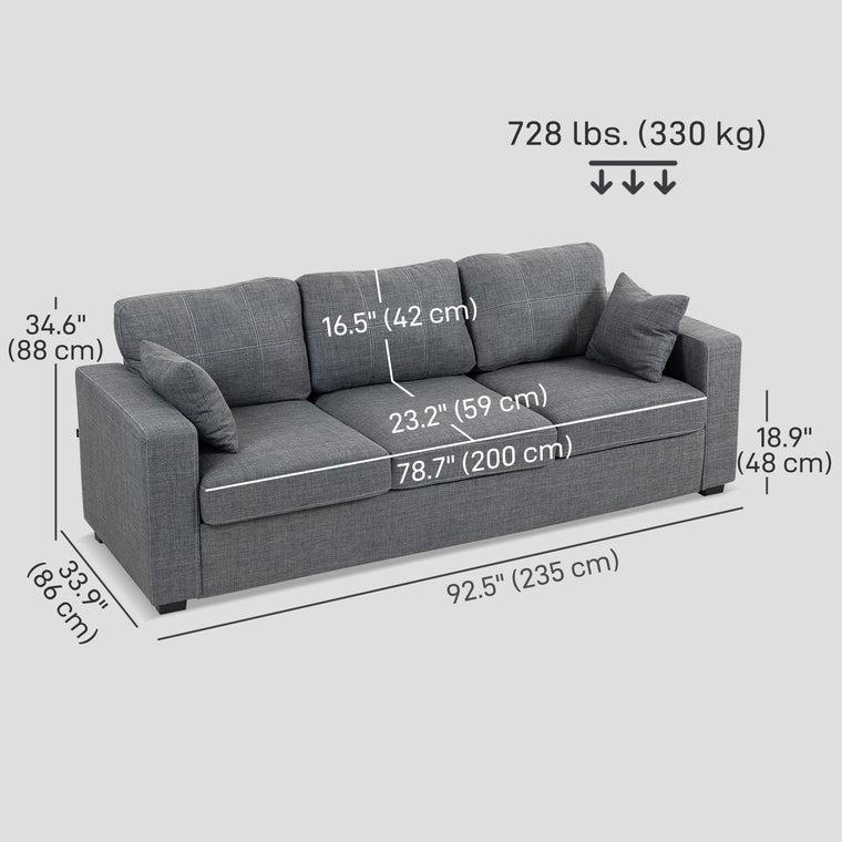 3-Seater Sofa with Deep Spring Cushions - Dark Grey