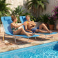 Set of 2 Folding Chaise Lounge Chairs, Outdoor Poolside Sun Tanning Chairs w/ Pillow, Reclining Backrest, Dark Blue
