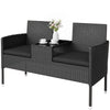 Patio Furniture w/ Mid-Table PE Rattan Loveseat w/ Cushion, Black