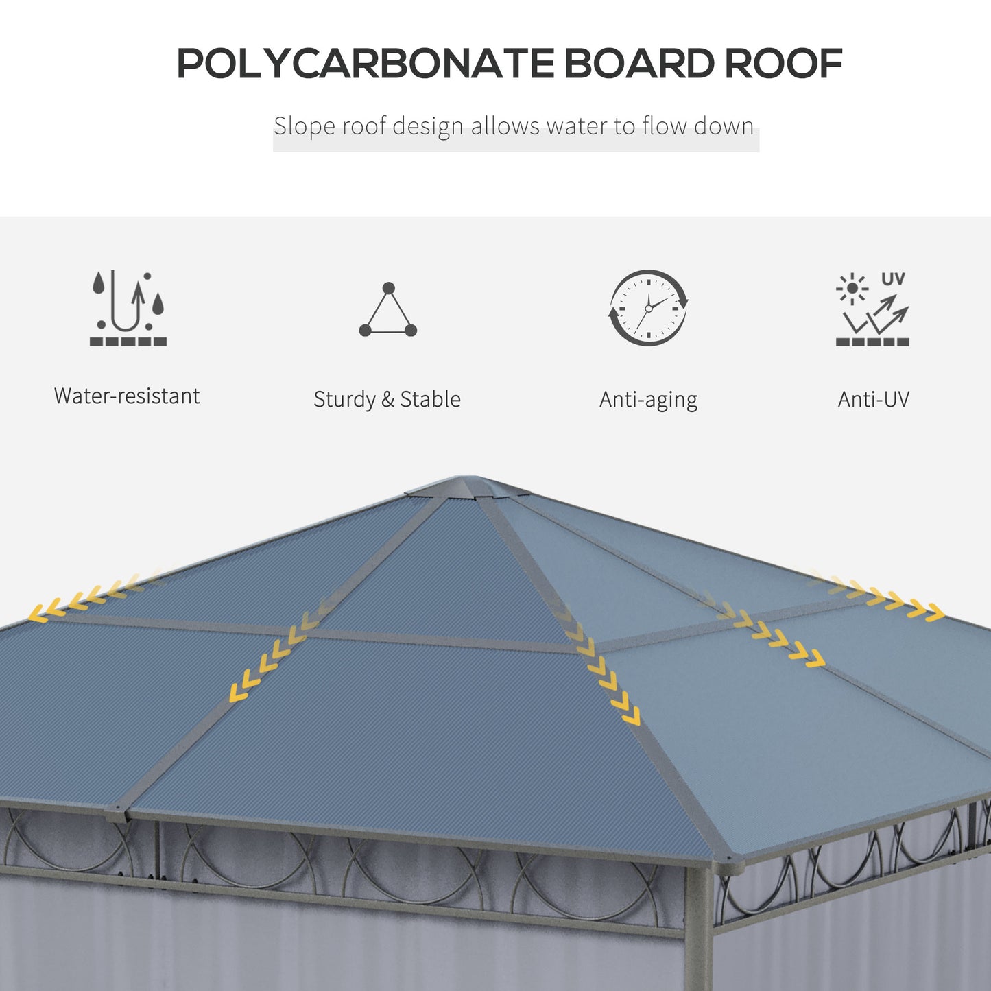 Polycarbonate Hardtop Gazebo Canopy, Outdoor Patio Gazebo with Aluminum Frame & Curtains, Dark Grey
