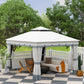 10' x 12' Double Roof Patio Gazebo Canopy, Outdoor Gazebo Shelter with Netting & Curtains, for Garden, Lawn and Deck