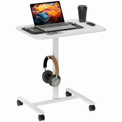 Height Adjustable Standing Desk with Wheels - White Wood Grain