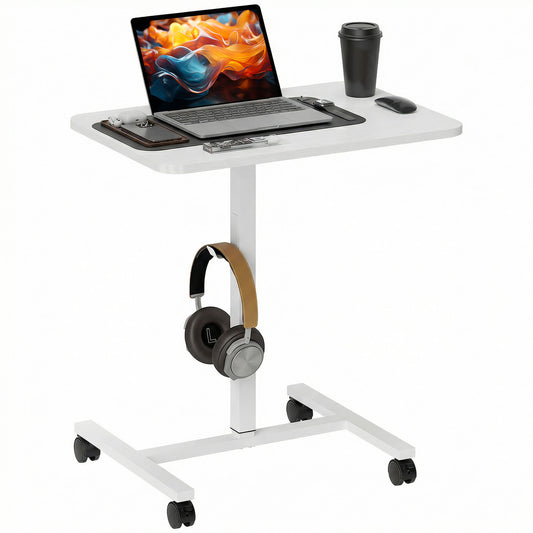 Height Adjustable Standing Desk with Wheels - White Wood Grain