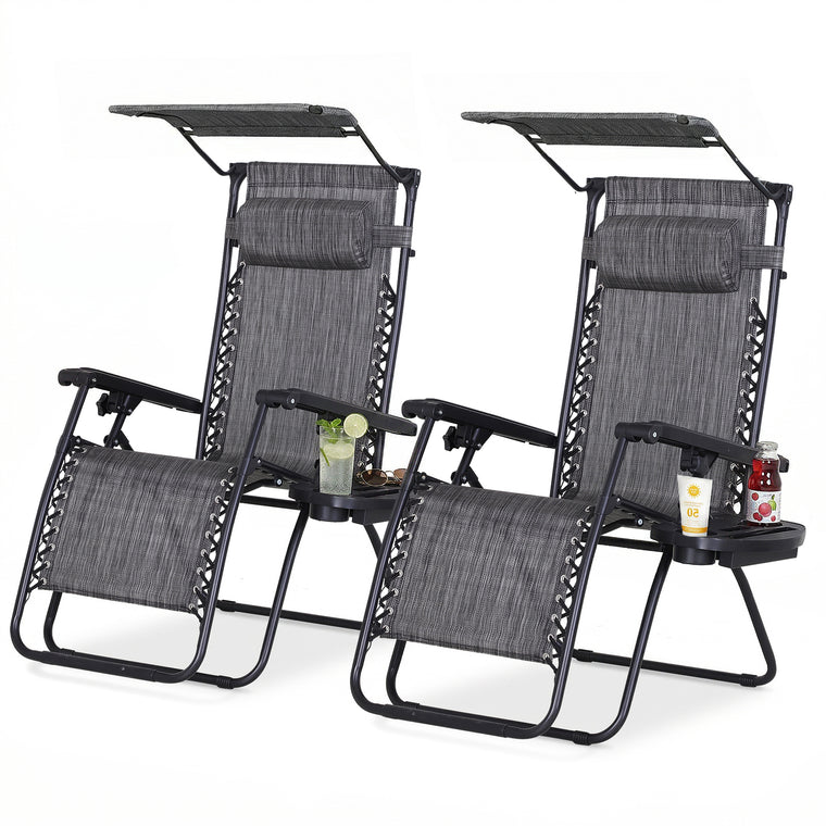 Dark Grey Zero Gravity Chair Set with Canopy Shade