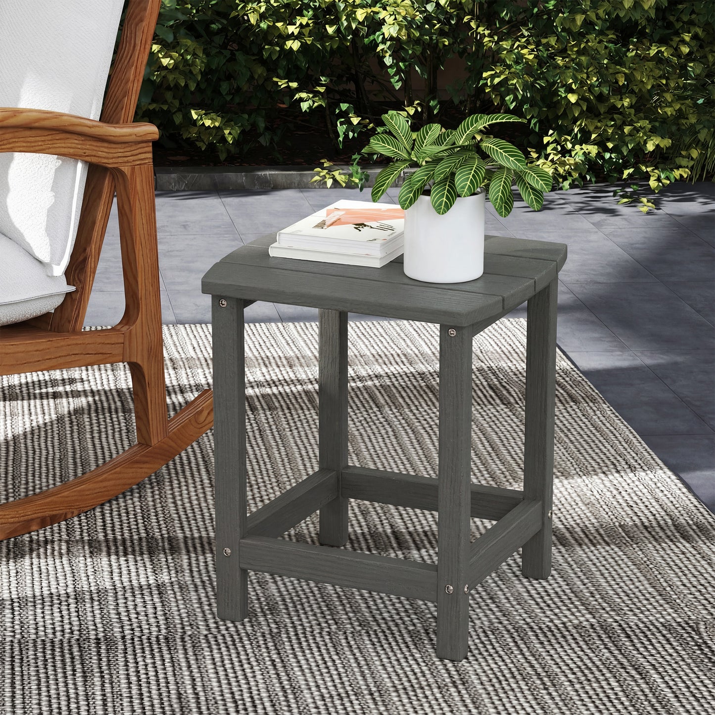 Outdoor Side Table, Adirondack Patio End Table for Garden, Pool, Backyard, Lawn, Beach, Indoor and Outdoor, Grey