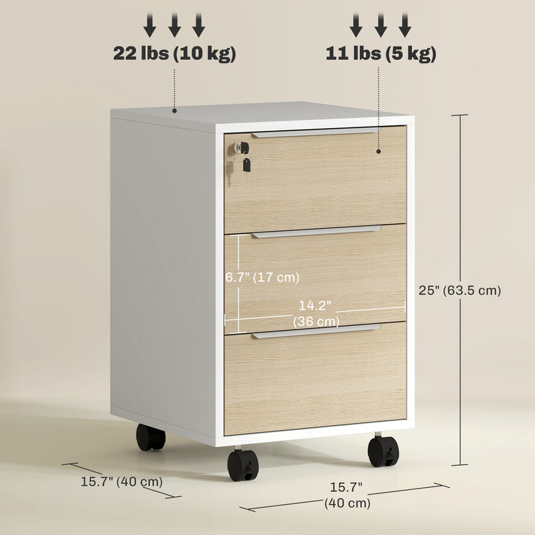 3-Drawer Vertical Filing Cabinet with Lock & Wheels