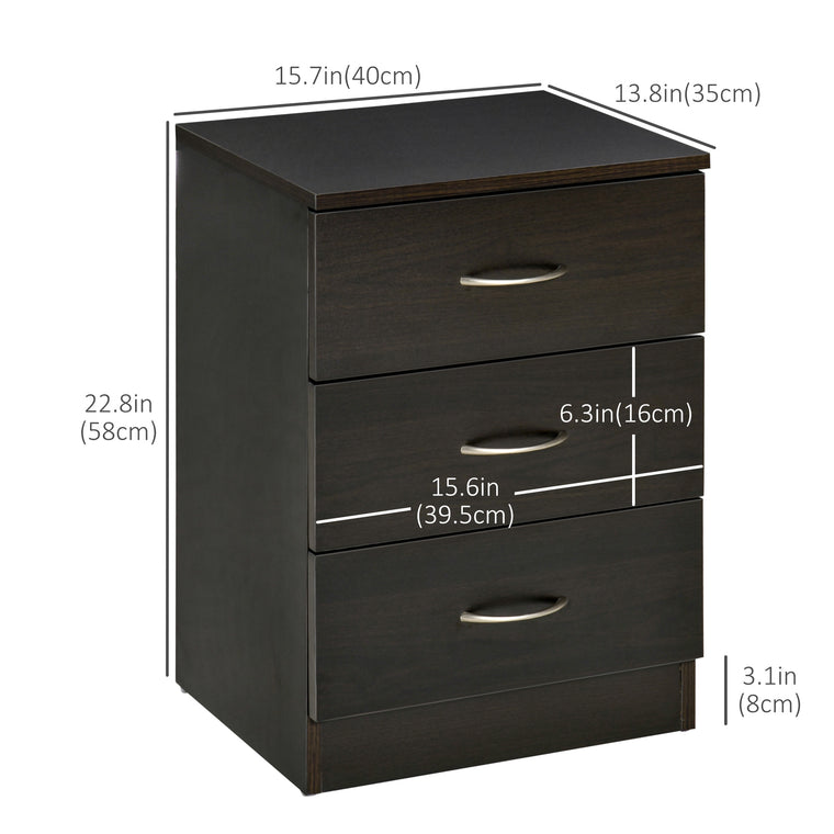 3-Drawer Nightstand with Metal Rail - Dark Brown