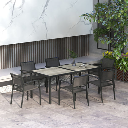 7-Piece Outdoor Dining Set with Stackable Mesh-Back Chairs
