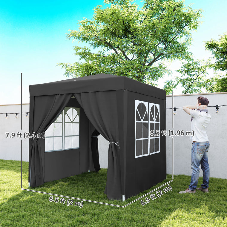 6.6' x 6.6' Black Pop-Up Gazebo with Sidewalls & Carry Bag