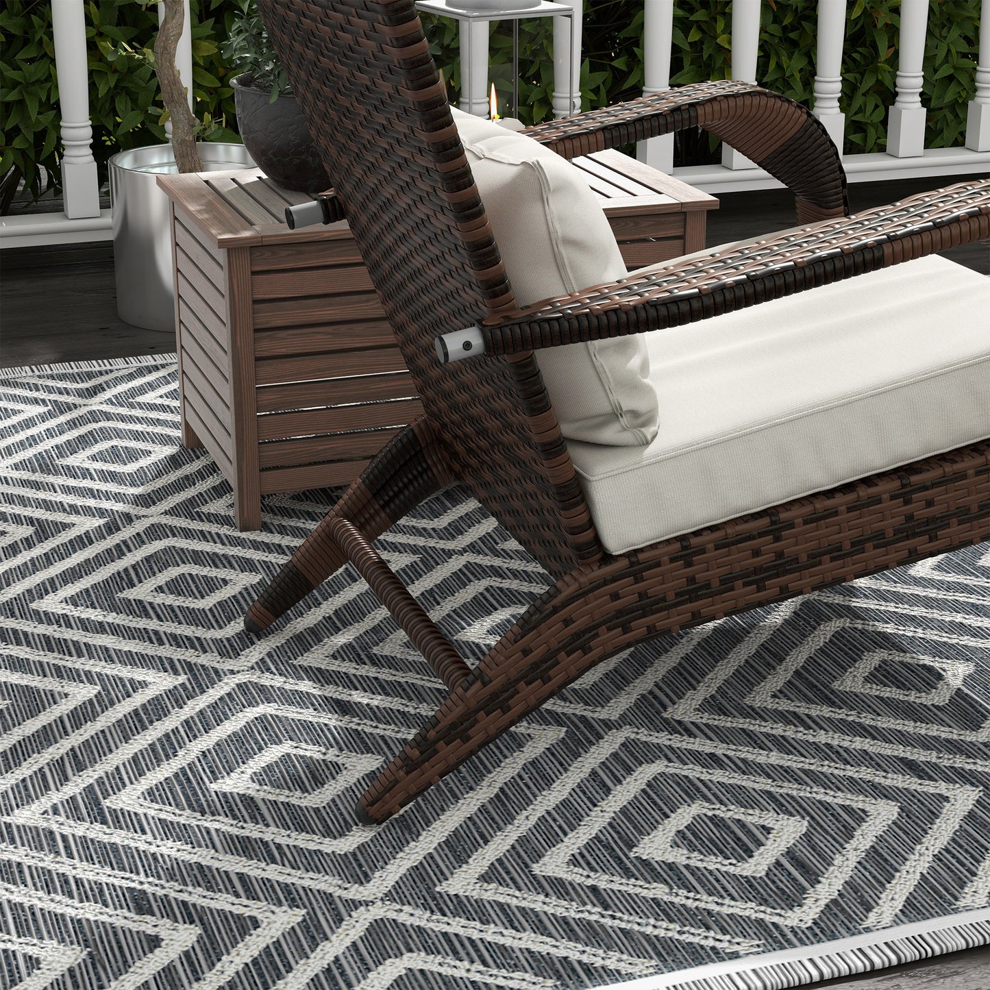 Wicker Adirondack Chair with Ottoman, Patio Cushioned Muskoka Chair with Armrests Brown/Cream White