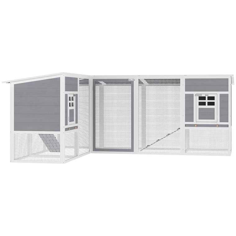 L-Shaped Wooden Chicken Coop with Run & Waterproof Roof