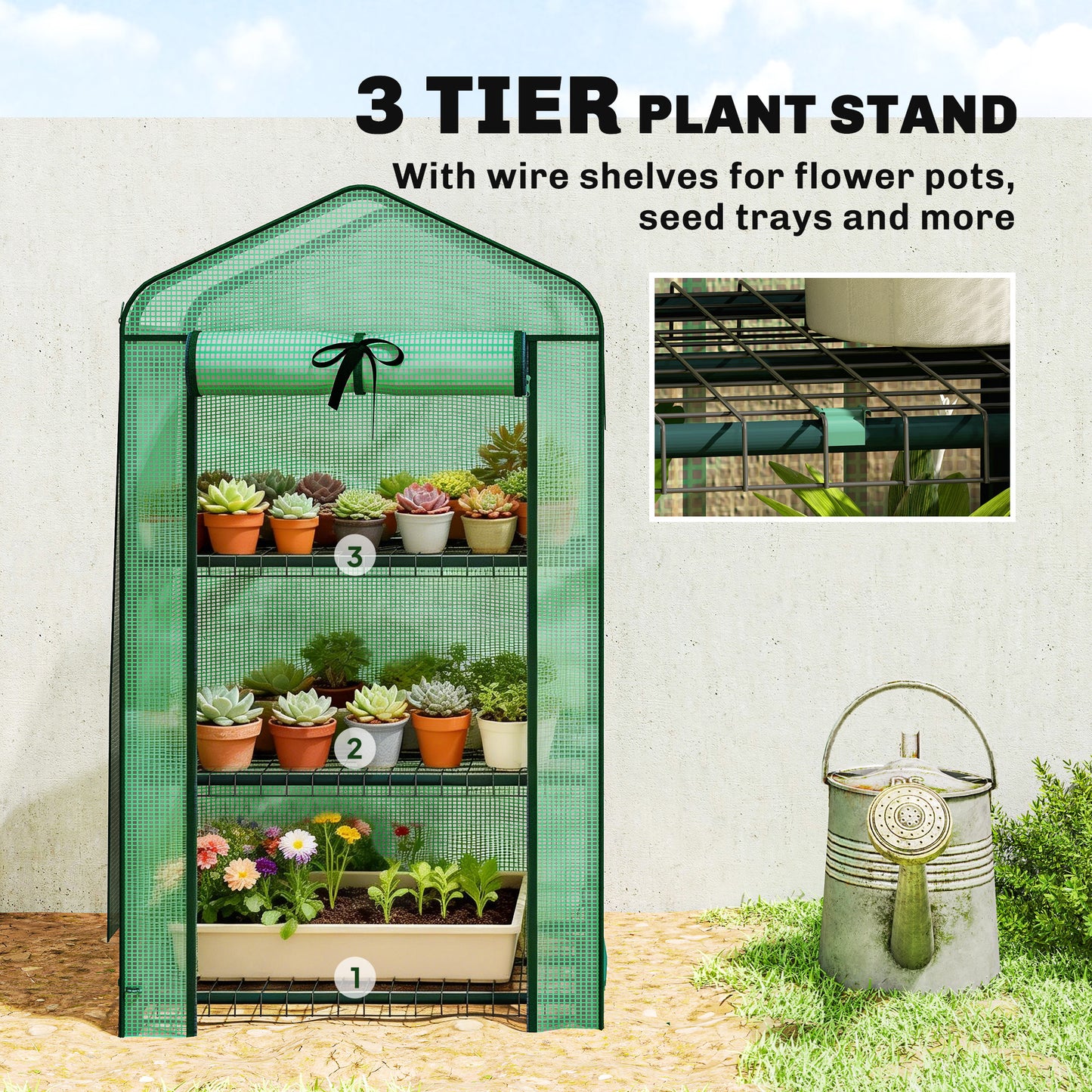 Mini Greenhouse with Screen Roof, Portable Small Greenhouse with Roll-Up Zipper Door