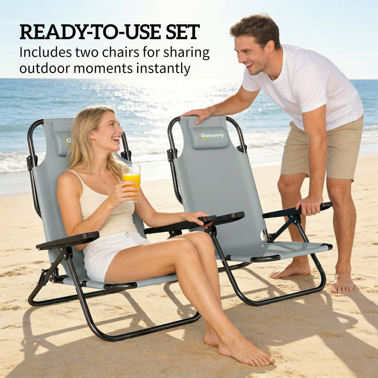 2-Piece Folding Beach Chair with 5-Position Backrest