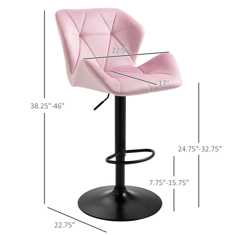 Velvet Adjustable Swivel Bar Stools Set of 2 - Pink