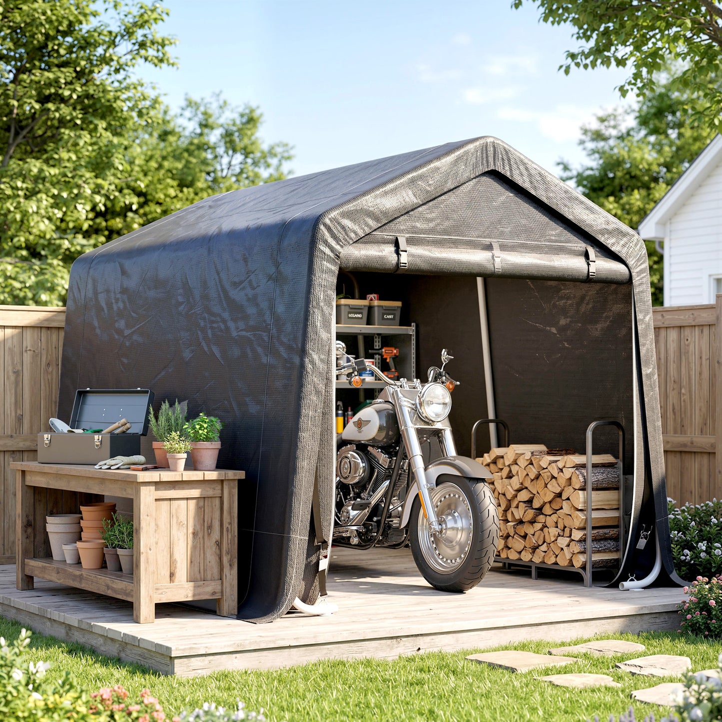 Garden Storage Tent, Patio Storage Shelter w/ Metal Frame and Double Zipper Doors, Green