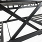 Outdoor Bench with Retractable Middle Table, Metal Frame Patio Loveseat with Slatted Seat and Backrest, Curved Armrests, Black