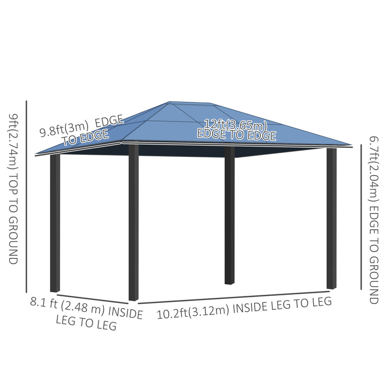 10' x 12' Deluxe Hardtop Gazebo with Polycarbonate Roof