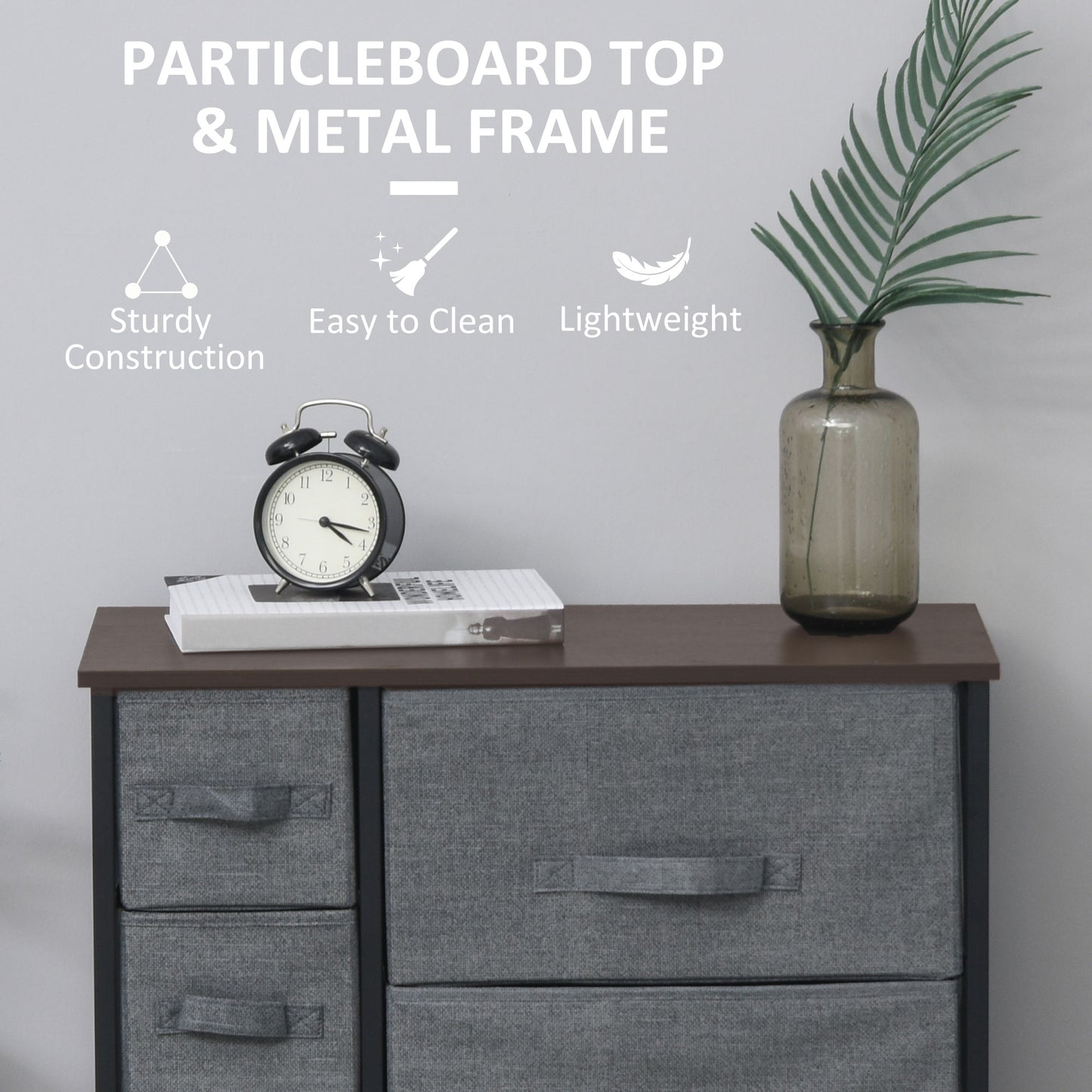 Dresser with 7 Drawers, Chest of Drawers with Metal Frame, Fabric Dresser for Living Room, Dark Grey