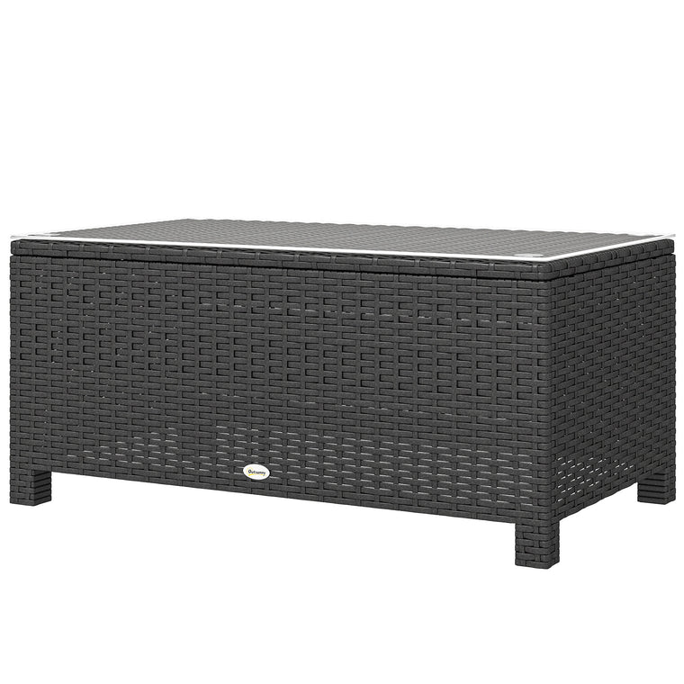 PE Wicker Coffee Table with Glass Top
