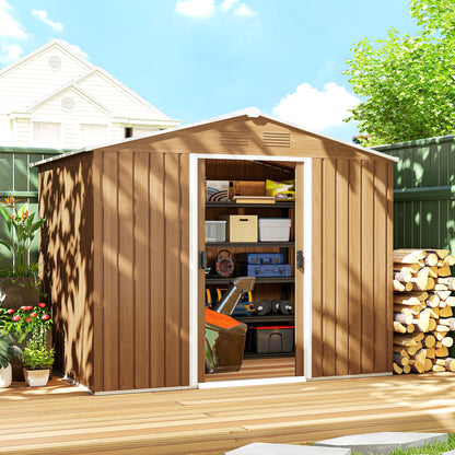 8' x 6' Metal Tool Shed with Lockable Sliding Doors and Vents