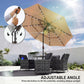 9.3 ft Patio Umbrella with Solar LED Lights, Cover, 3 Tier Outdoor Market Table Parasol with Tilt, Crank, Khaki
