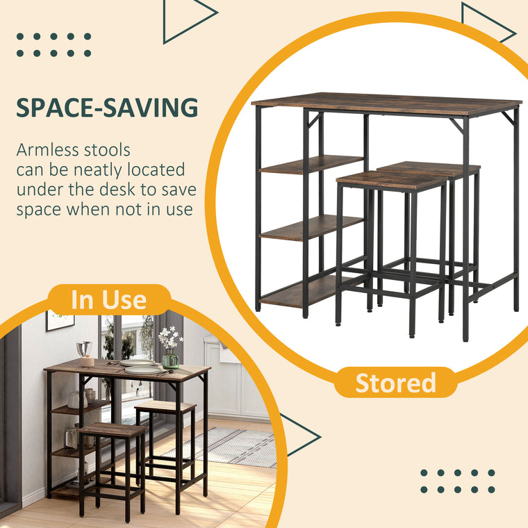 Industrial Counter Height Bar Table Set for 2 - Rustic Brown