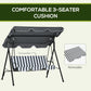 3-Seater Outdoor Porch Swing with Adjustable Canopy, Patio Swing Chair for Garden, Poolside, Backyard, Grey and White