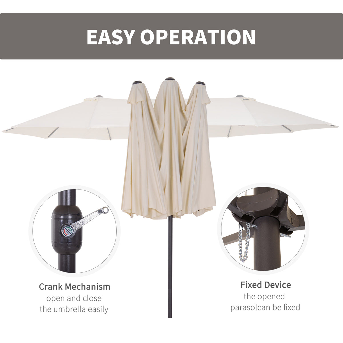 15ft Double-Sided Rectangular Patio Umbrella with Hand Crank