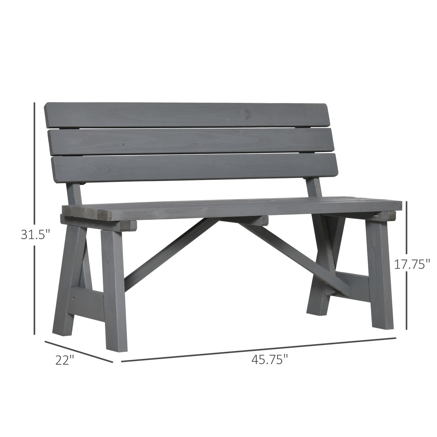 Wooden Garden Bench for Outdoor, 2-person Patio Bench, Loveseat Furniture for Lawn, Deck, Yard, Porch and Entryway, Grey