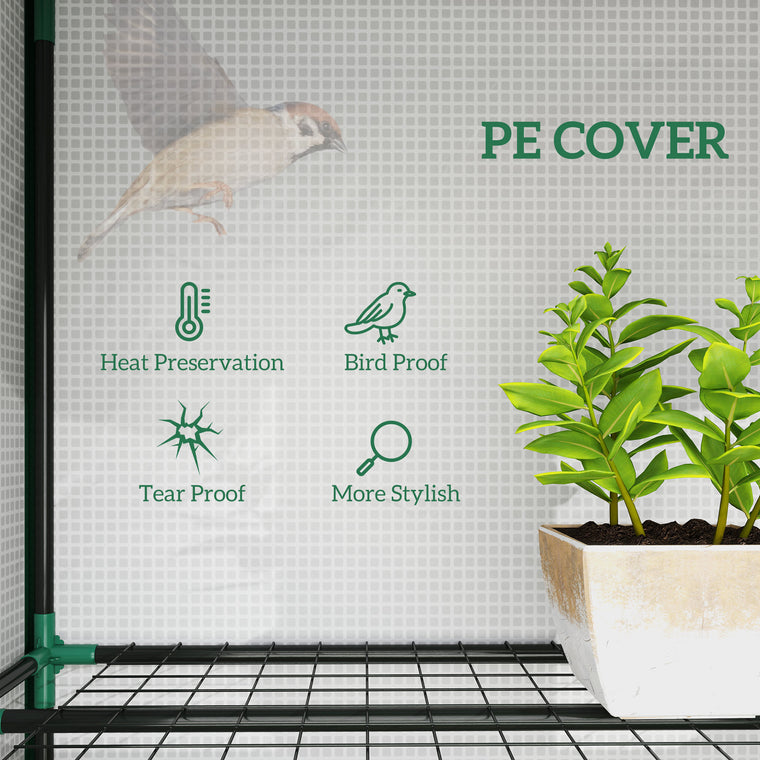 White Lean-To Greenhouse with 3-Tier Shelves & Roll-Up Doors