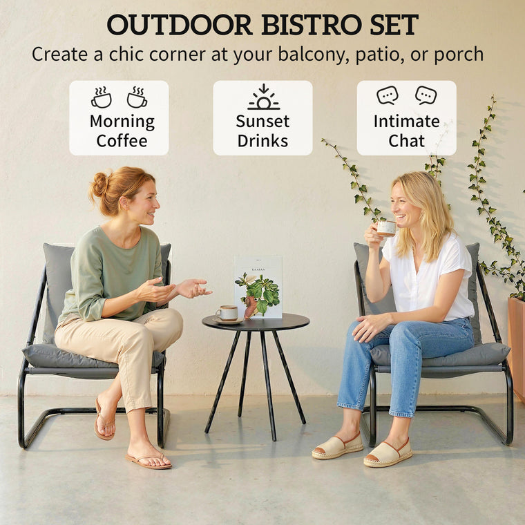 3-Piece Bistro Set with C-Spring Chairs and Round Table