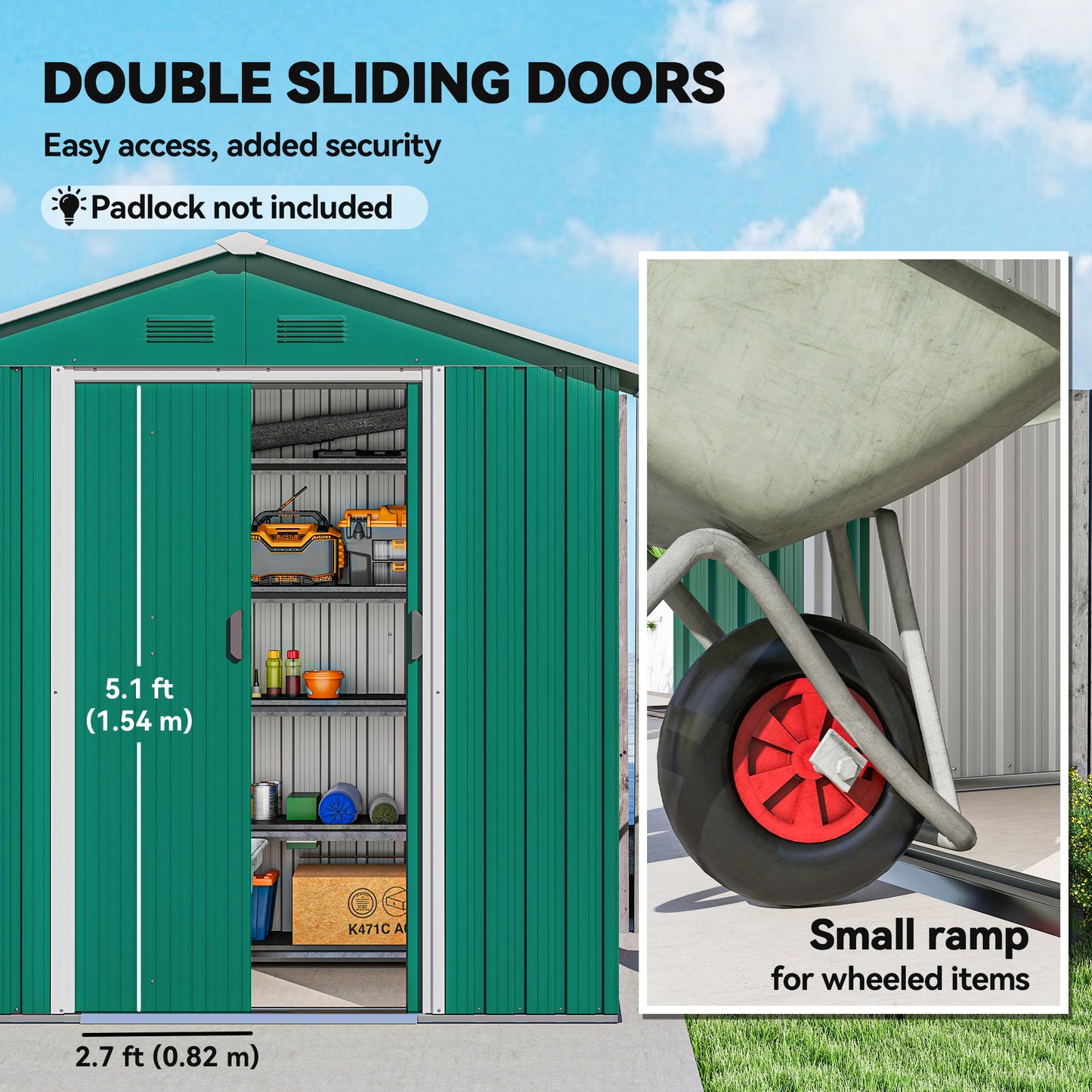 6.5x3.5ft Metal Garden Storage Shed for Outdoor Tool Storage with Double Sliding Doors and Vents, Green