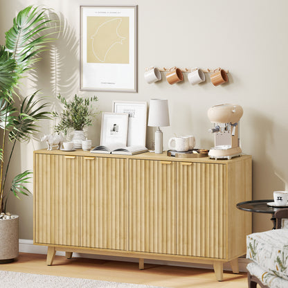 55" Fluted Sideboard Buffet Cabinet with 4 Doors - Natural Wood
