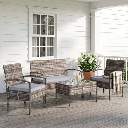 4 Pieces Patio Furniture Set with A Loveseat, Two Armchairs and A Coffee Table, Outdoor Conversation Set, Light Grey - Light Grey