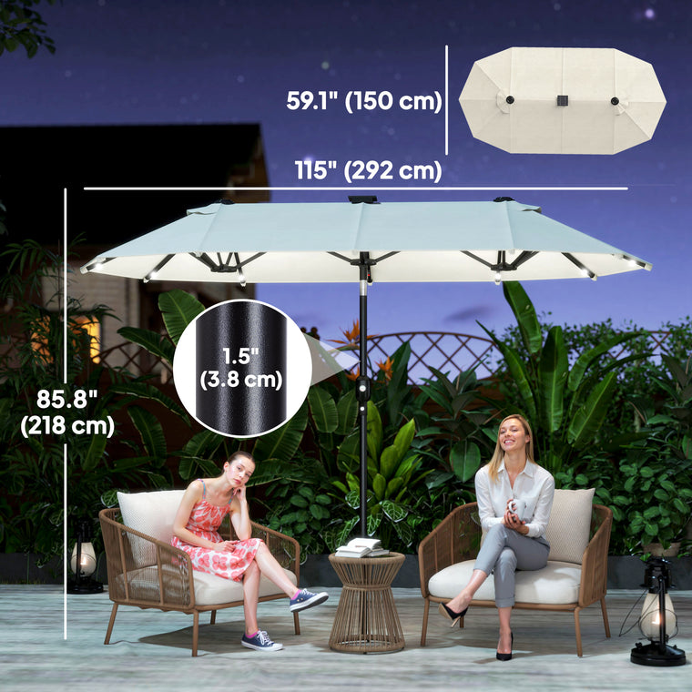 10ft Beige Double-Sided Umbrella with 35 LED Lights