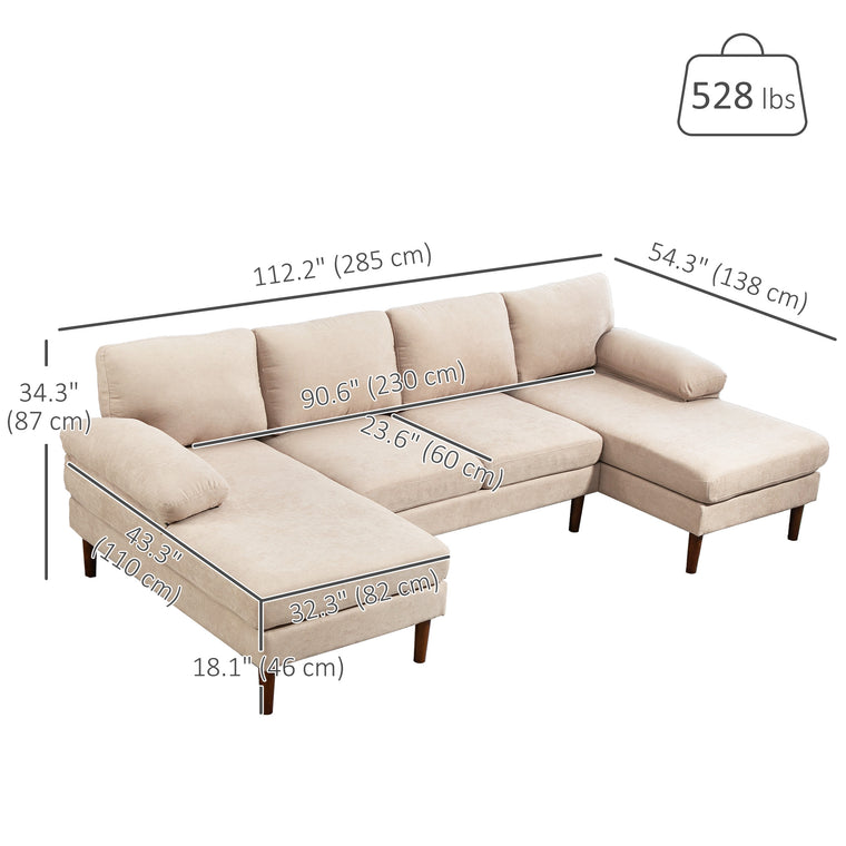 U-Shaped Sofa with Double Chaise & Wood Legs