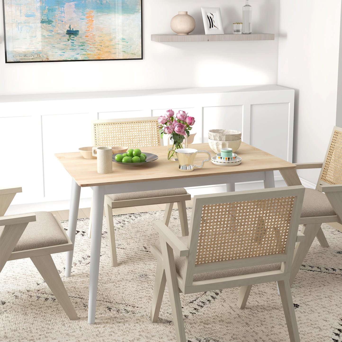 47" x 30" Dining Table, Farmhouse Dining Room Table with Pine Wood Frame, Space Saving Kitchen Table, Natural