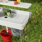 3.5ft Folding Ice Cooler Table with Drain, 2-Tier Outdoor Patio Party Cooler, Fishing Cleaning Table with Storage Shelf for Picnic BBQ Camping Wedding, White