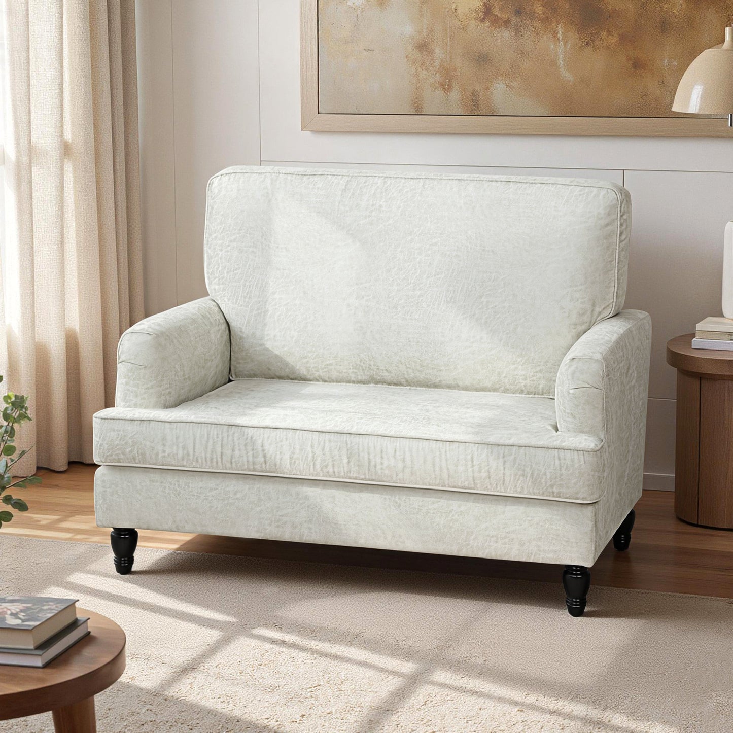 Modern Accent Chair, Leathaire Armchair with Turned Legs and Wide Seat, Single Sofa for Bedroom, Living Room, Cream White