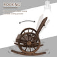 Patio Wooden Rocking Chair, Wagon Outdoor Rocker Chair with Slatted Design and Wheel Armrests for Garden, Carbonized