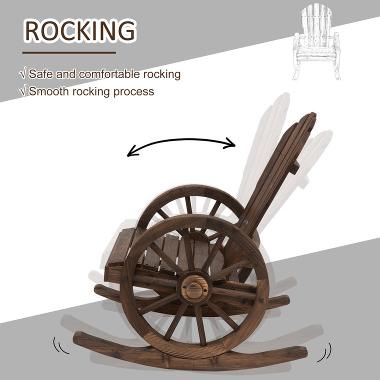 Carbonized Wooden Wagon Rocking Chair with Wheel Arms